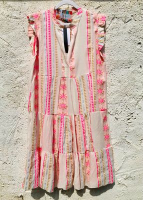 Ibiza Kleid  Creme mit Pink