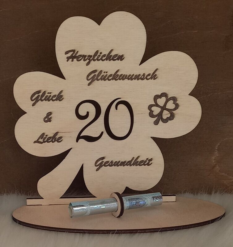 Kleeblatt aus Holz, 20. Geburtstag