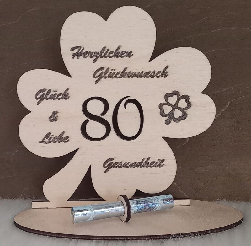 Kleeblatt aus Holz, 80. Geburtstag