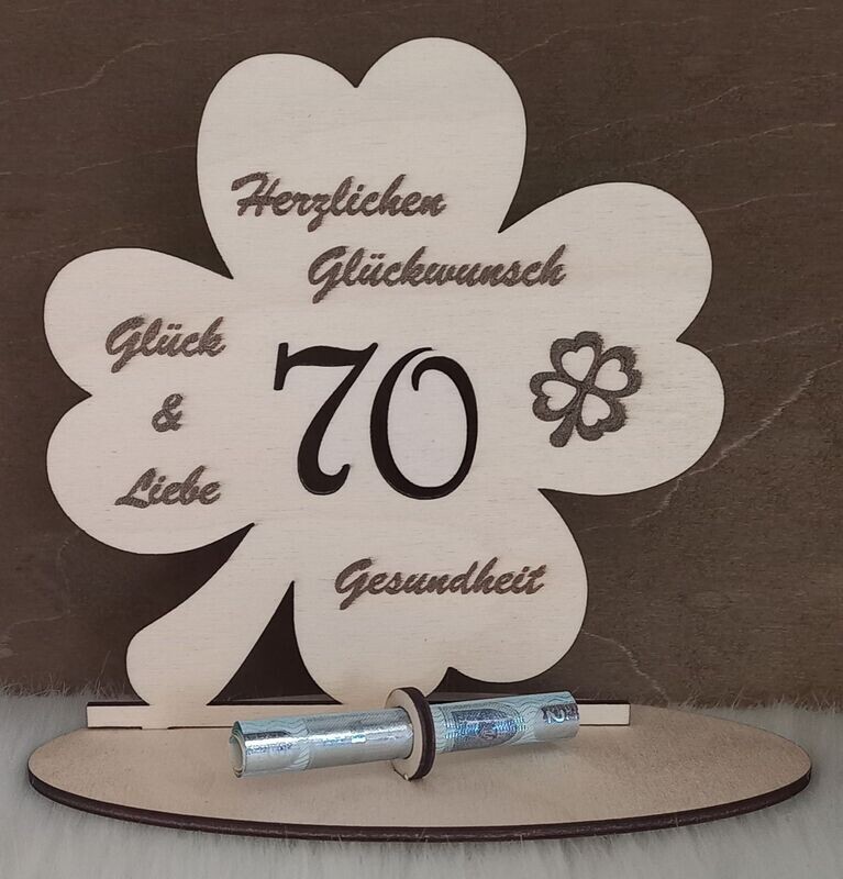 Kleeblatt aus Holz, 70. Geburtstag