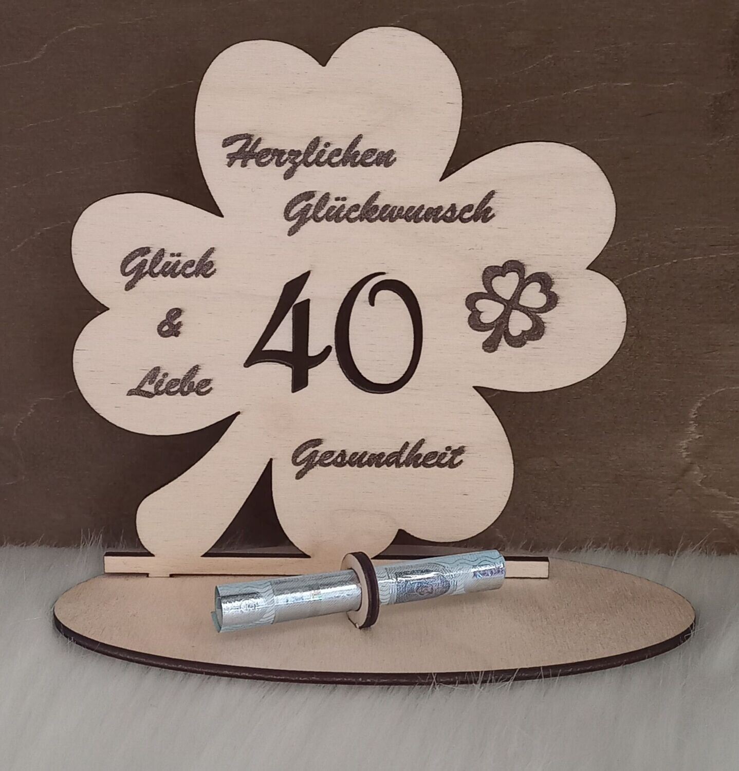 Kleeblatt aus Holz, 40. Geburtstag