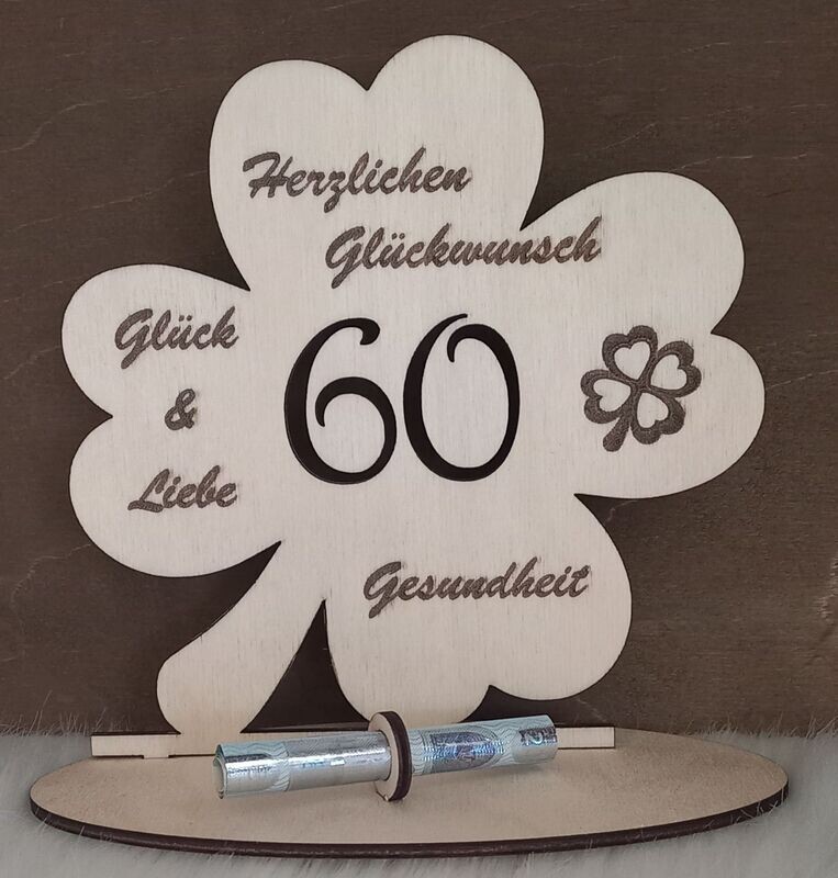 Kleeblatt aus Holz, 60. Geburtstag