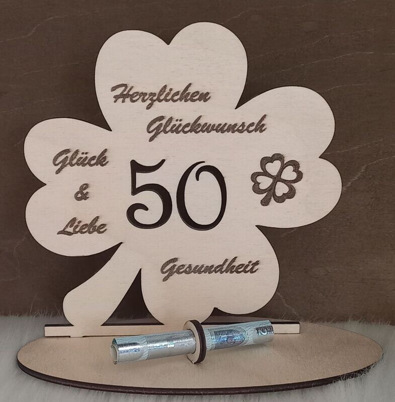 Kleeblatt aus Holz, 50. Geburtstag