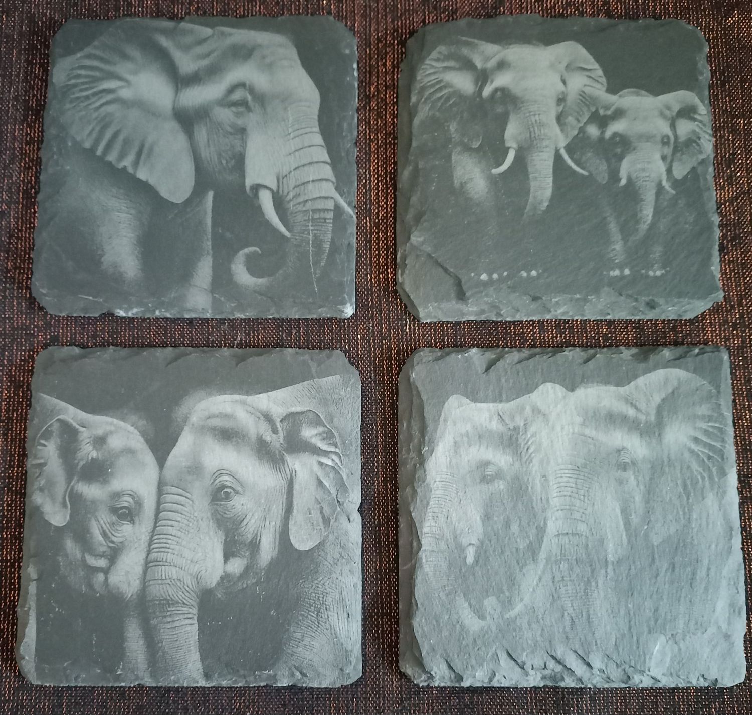 Schieferuntersetzer , 4er Set Elefanten