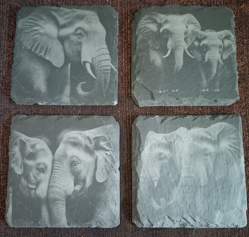 Schieferuntersetzer , 4er Set Elefanten