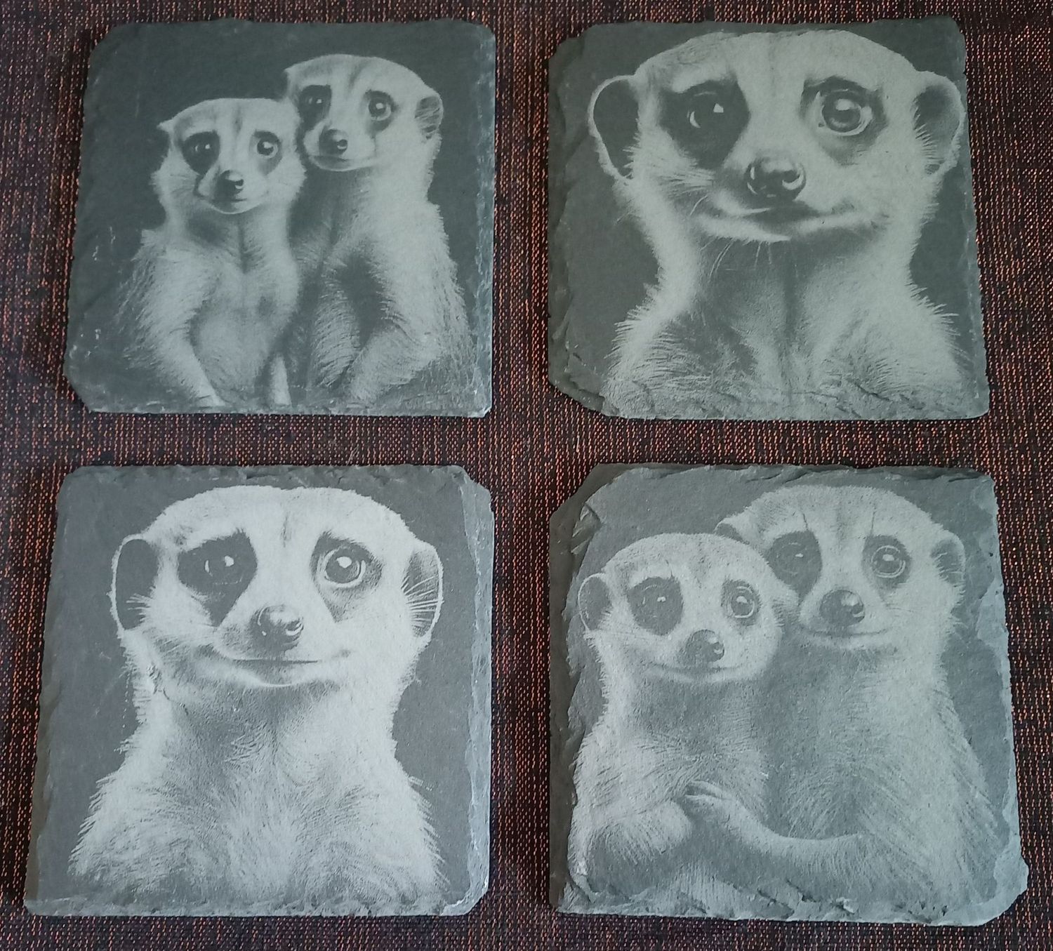 Schieferuntersetzer , 4er Set Erdmännchen