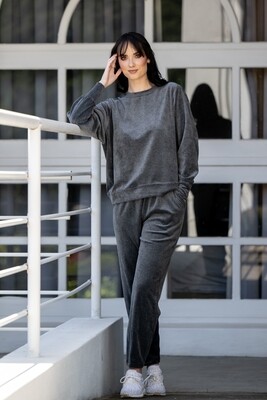 Mastik GunMetal Grey Velour Two Piece relaxed fit lounge wear with pockets
