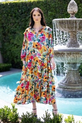 Mastik colourful Floral Layered Dress with Pockets and Added Belt