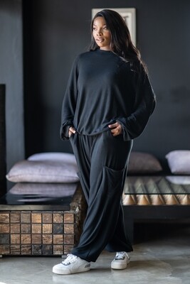 Mastik Black Two Piece Dropped Crotch relaxed Fit Lounge Wear with side pockets