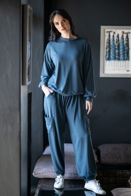 Mastik Denim Blue Two Piece Dropped Crotch relaxed Fit Lounge Wear with side pockets