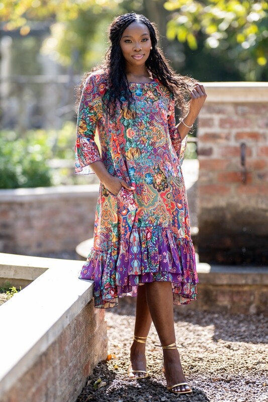 Mastik Multicolour print style Floral Layered Midi Dress with Pockets