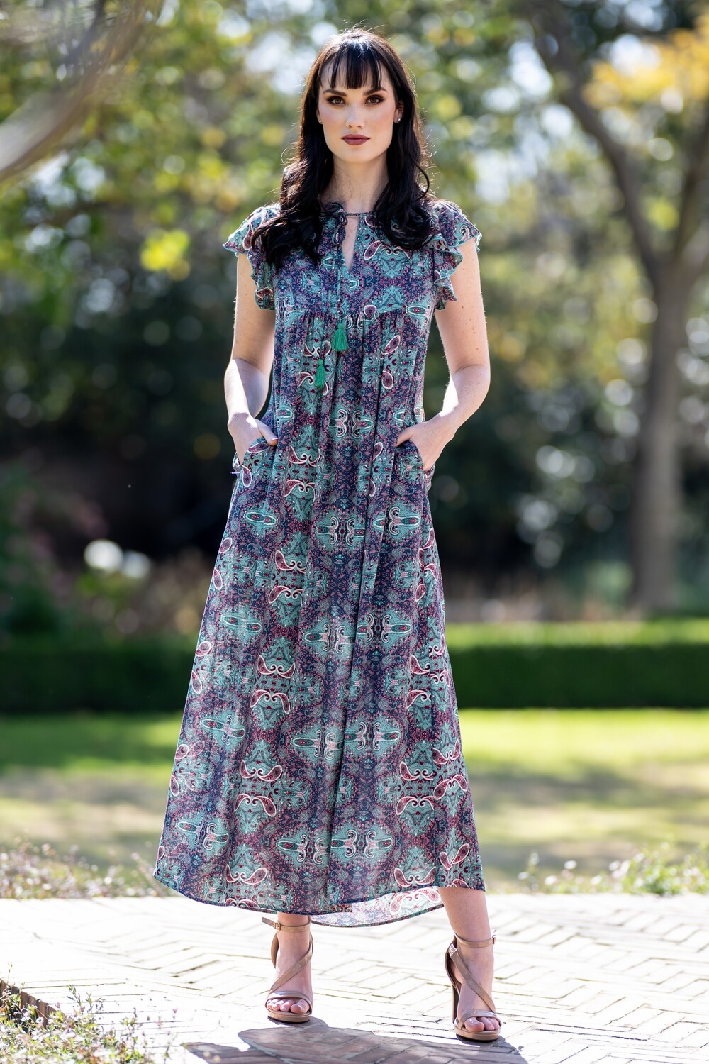 Mastik paisley Print style dress with frill cap sleeve detail