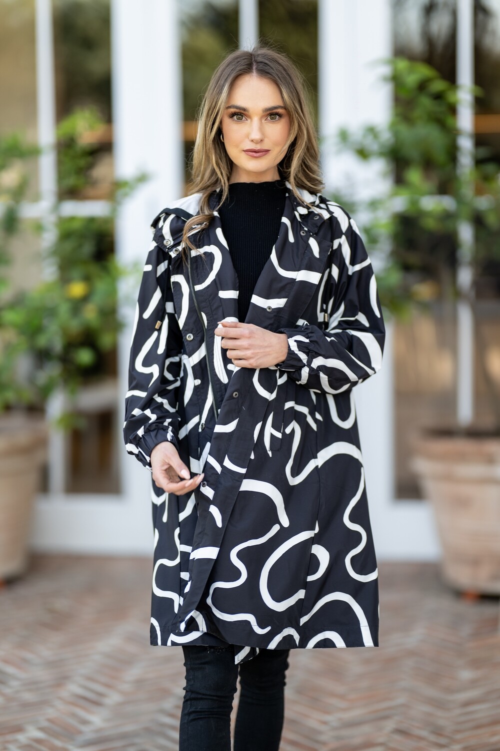 Mastik  Black &amp; White Print 
hooded windbreaker jacket