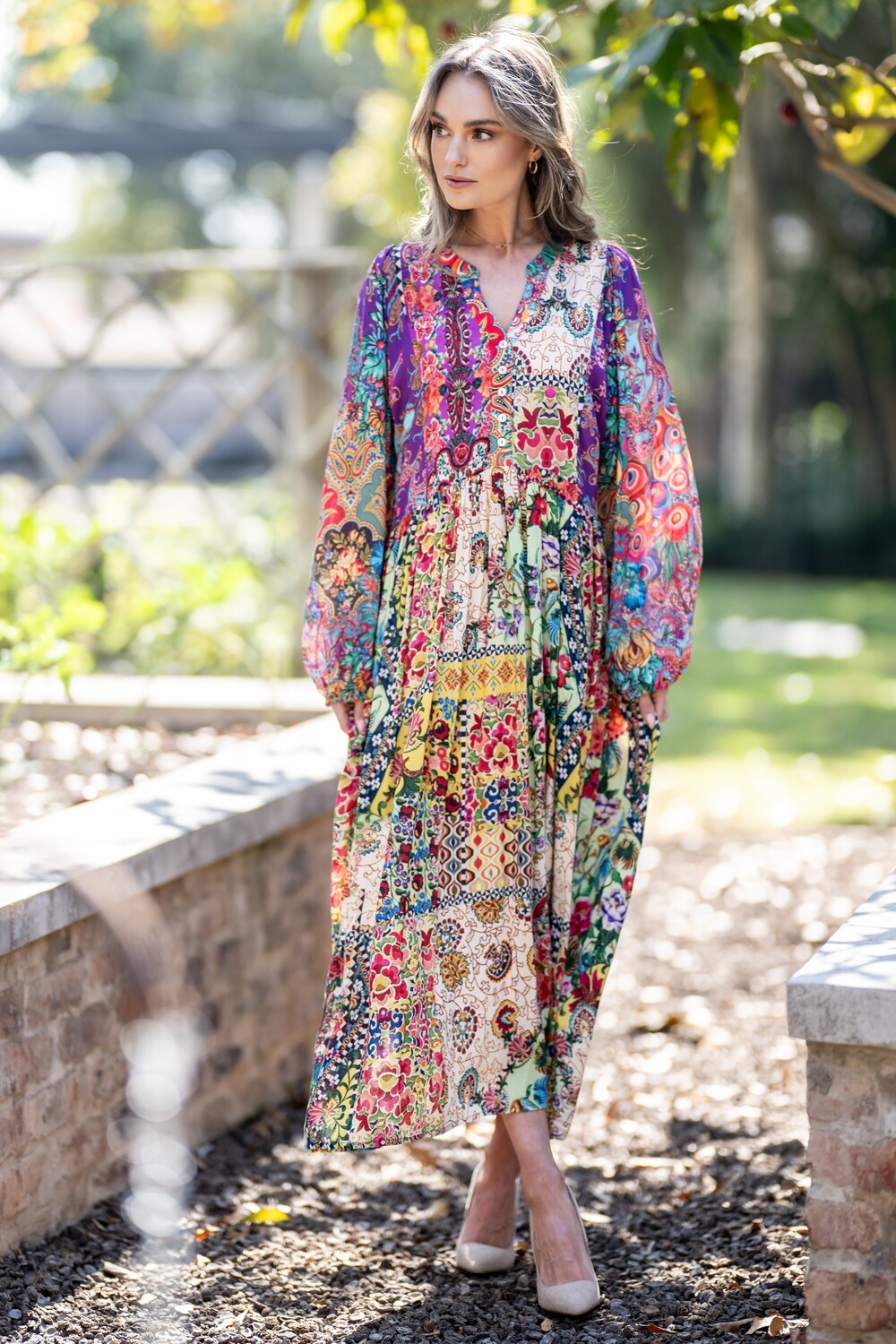 Mastik  Multicolour print style dress with bubble sleeve detail