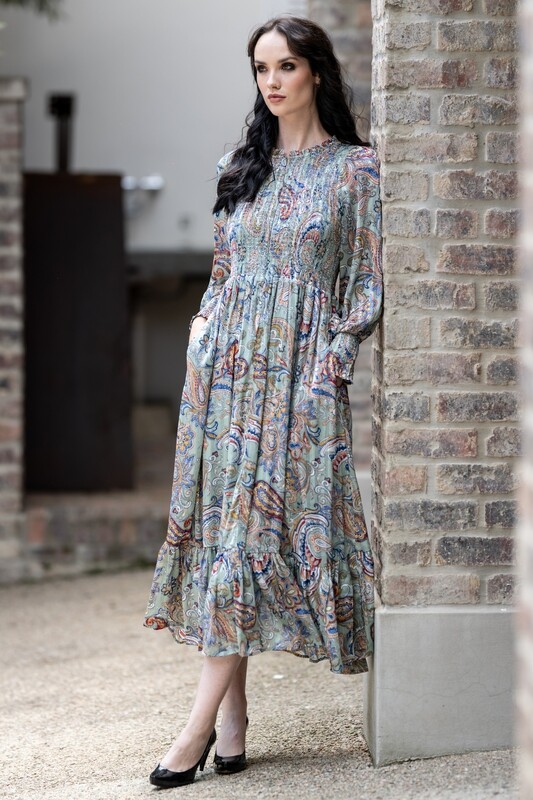 Mastik Smocked bodice chiffon dress