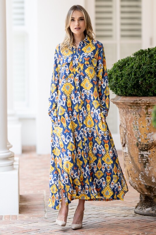 Mastik Ikat print button-down shirt dress