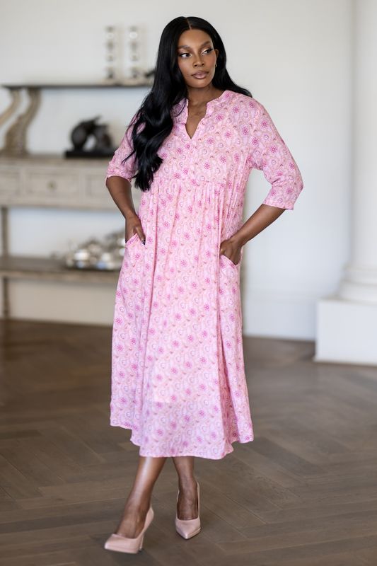 Mastik pink floral fit and flare dress