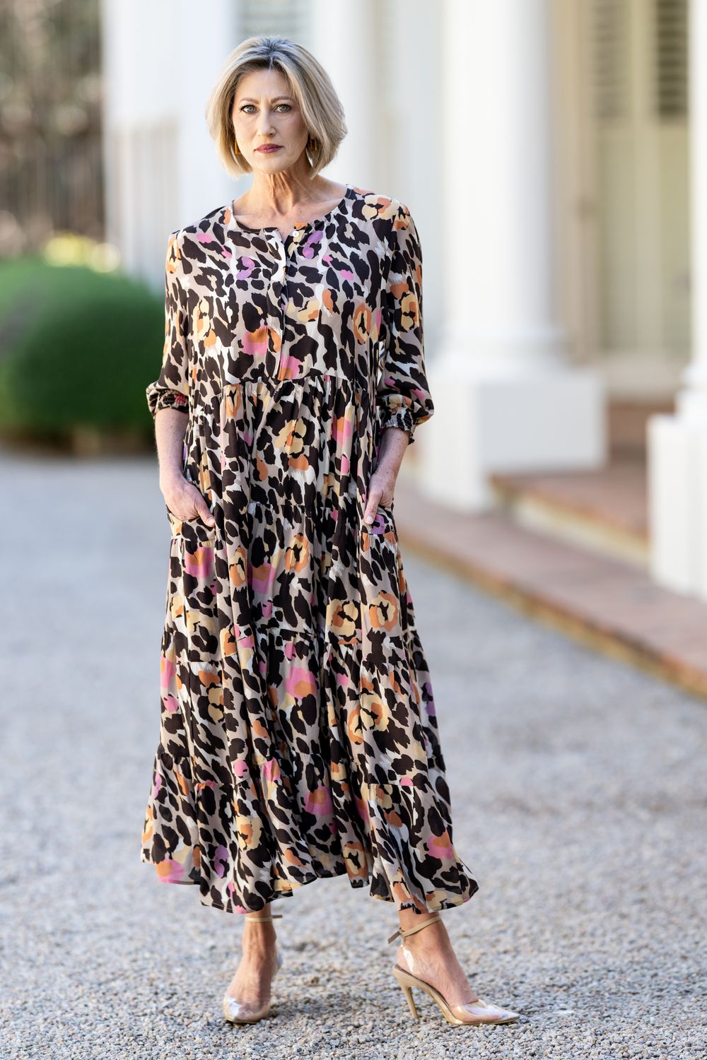 Mastik fit to flair tiered leopard print dress
