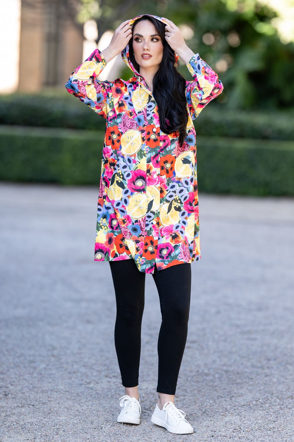 Mastik Bright print raincoat , hooded and pockets