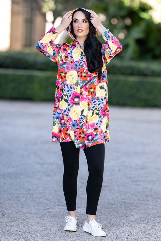 Mastik Bright print raincoat , hooded and pockets