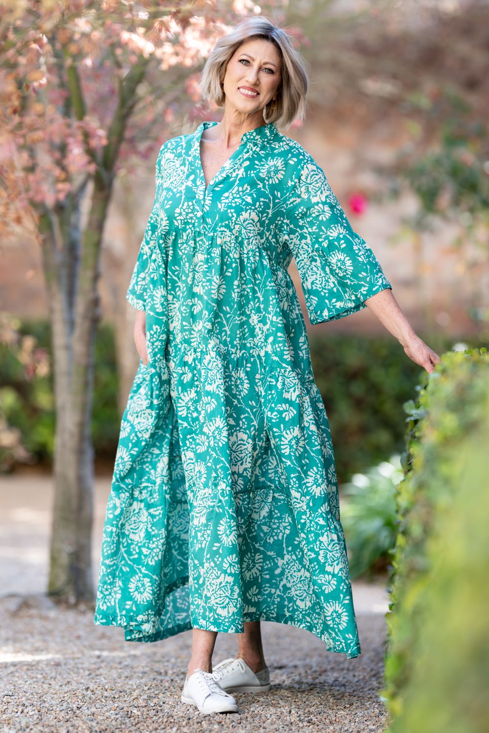 Mastik, fit and flair Green print dress