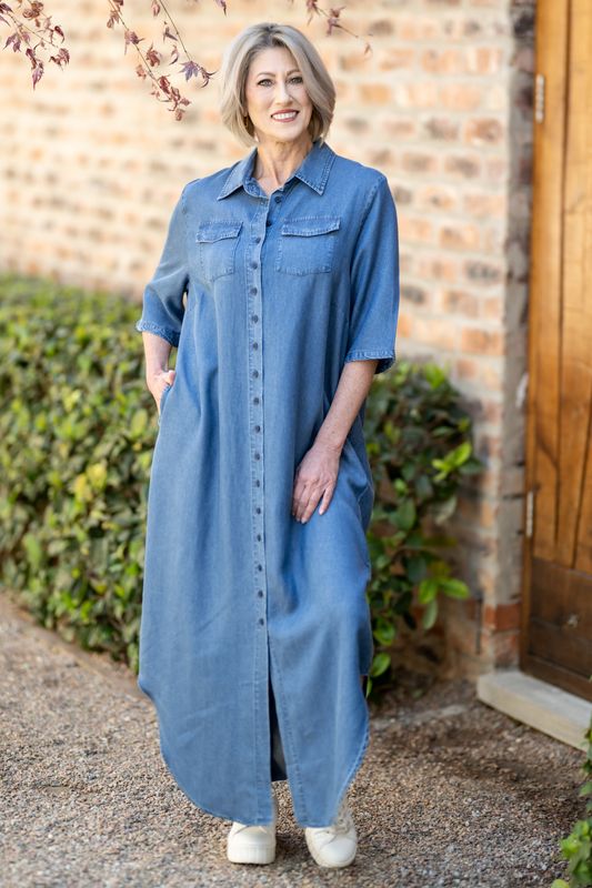 Mastik denim button down collar dress