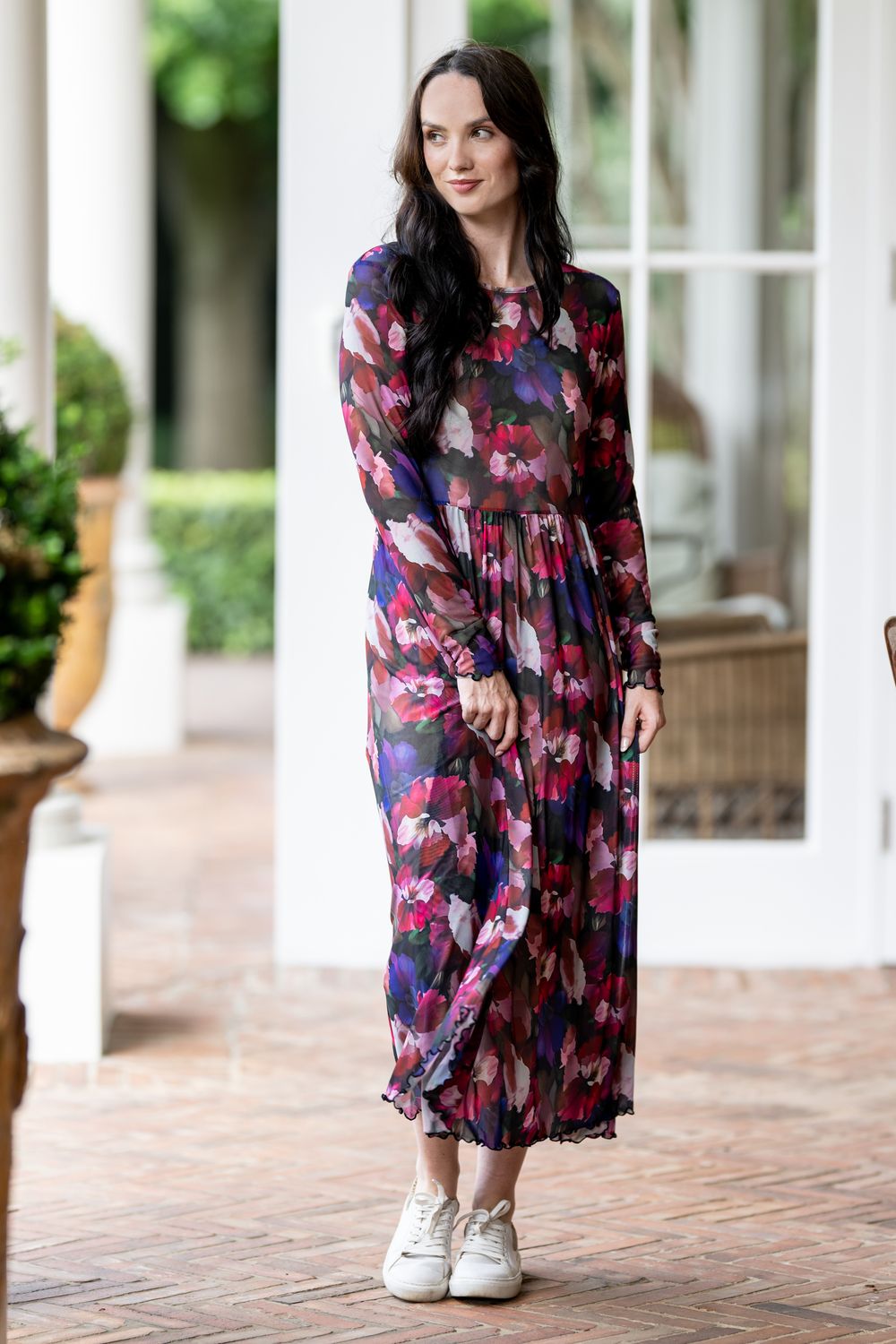 Mastik fit and flare floral mesh dress