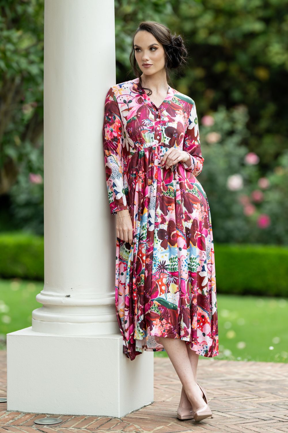 Mastik vibrant floral dress ,flowing silhouette