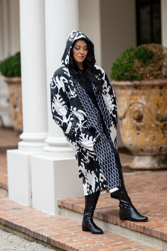 cotton hooded reversible jacket- black+white
