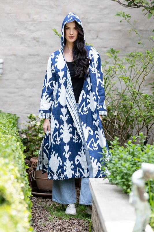 Navy and white, double sided hooded jacket