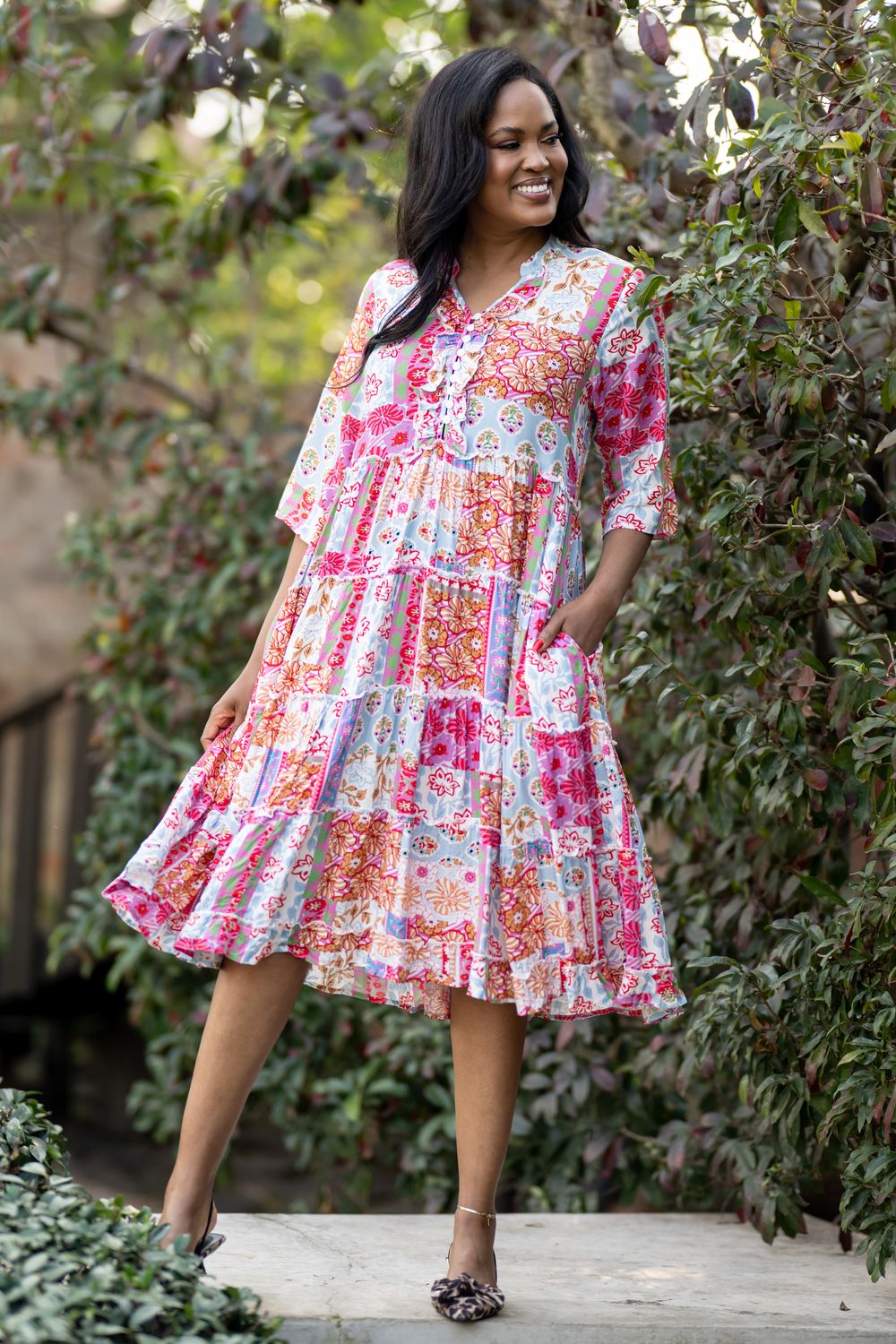 Garden Guilt  tiered  dress