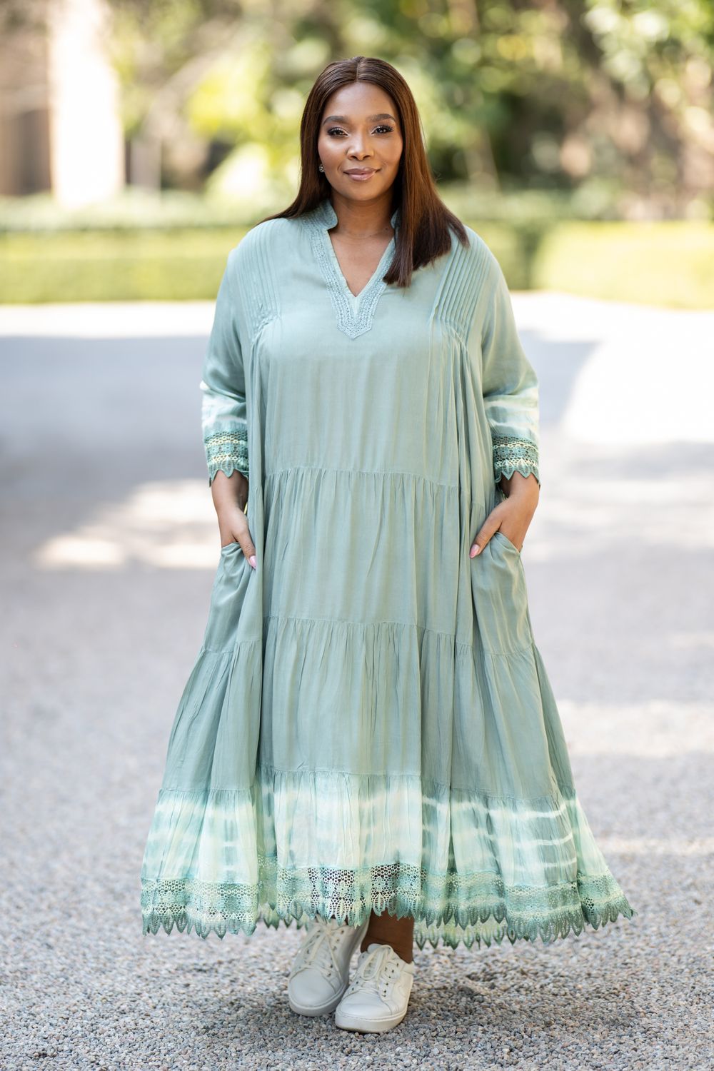 Emerald tie dye tiered dress