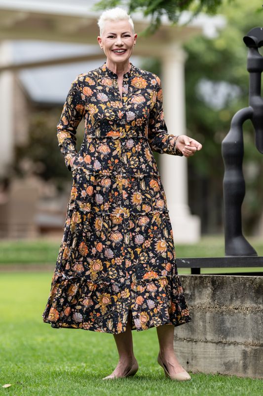 Mastik button down tiered dress