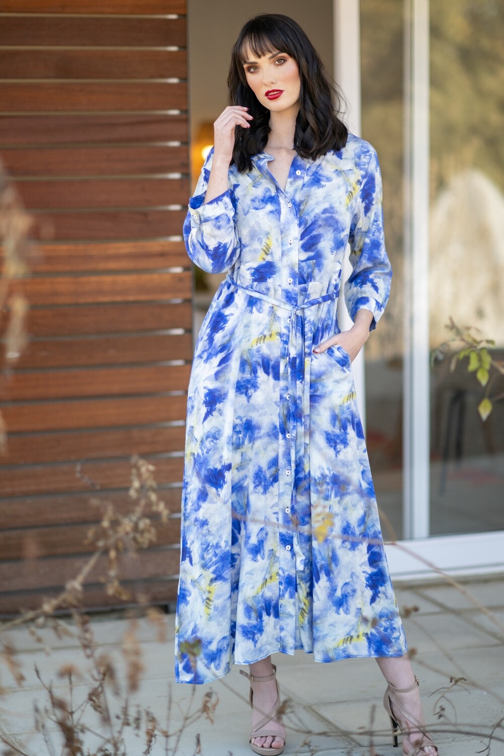 Mastik Blue Maxi shirt style dress with matching belt and pockets