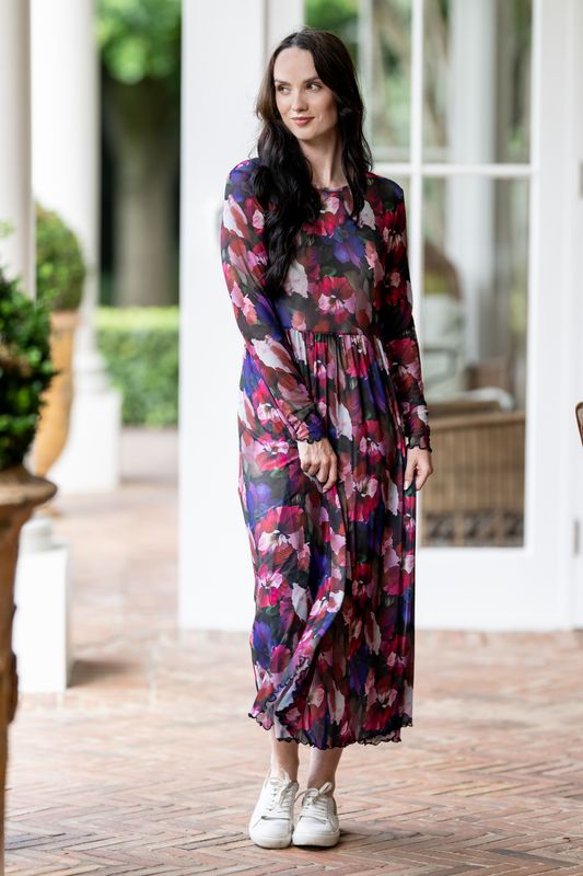Mastik fit and flare floral mesh dress