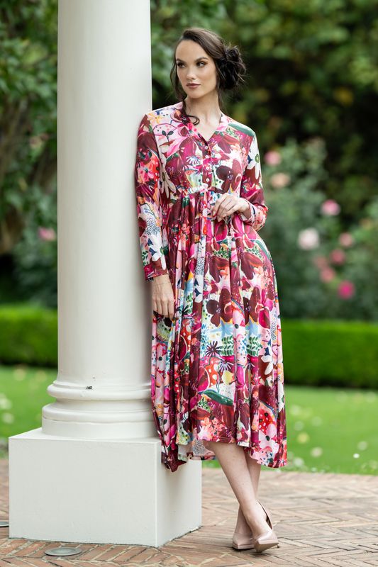 Mastik vibrant floral dress ,flowing silhouette