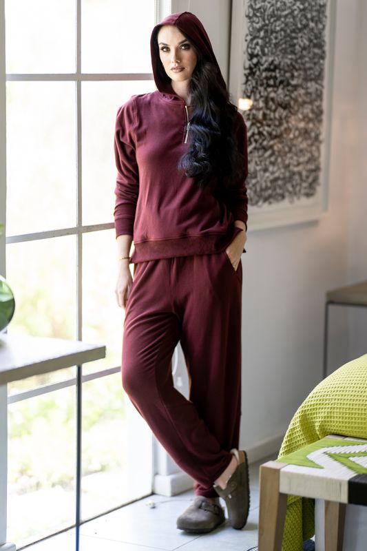 deep merlot zip hood lounge set