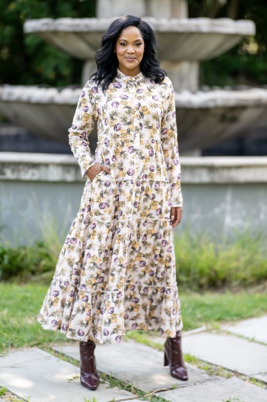 Mastik cotton -linen vintage floral tiered dress