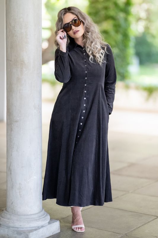 Slate baby cord mastik shirt dress