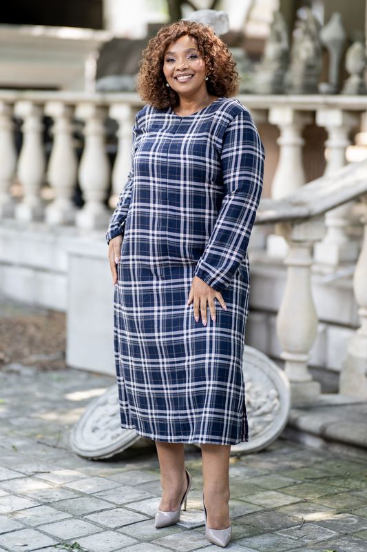 Mastik winter navy plaid midi dress