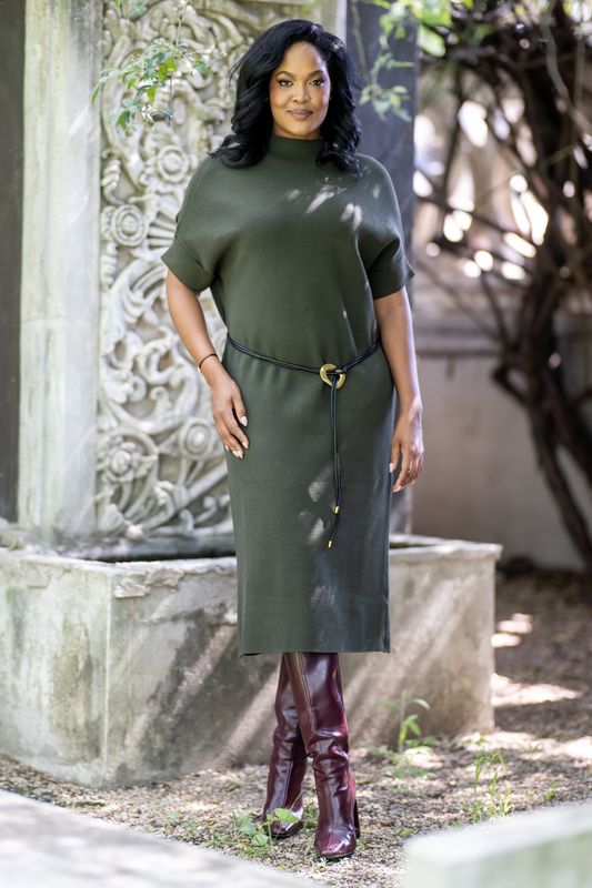 mastik Belted midi knit dress