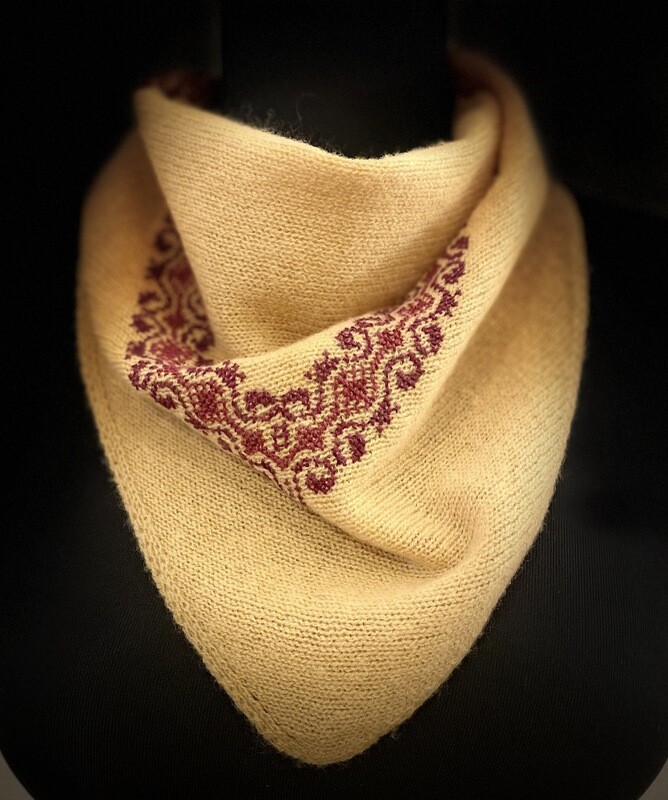 CASHMERE MINI TRIANGLE SCARF, Color: Mustard/Burgundy