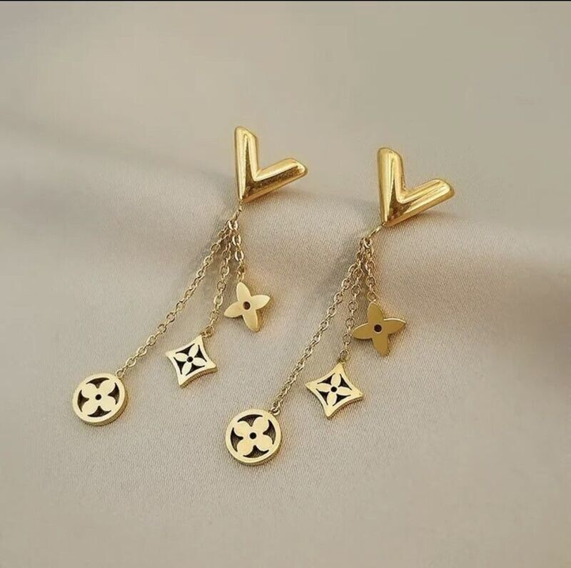 Gold V clover drop earrings