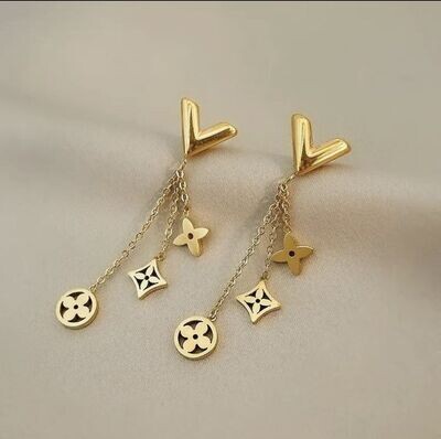 Gold V clover drop earrings