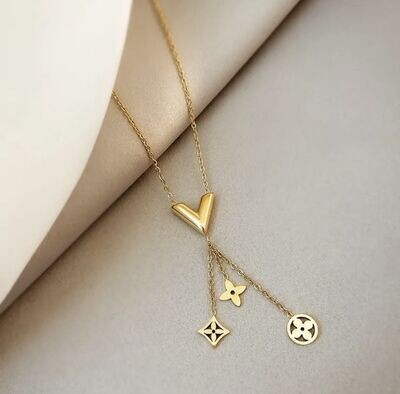 Gold V necklace with drop flowers