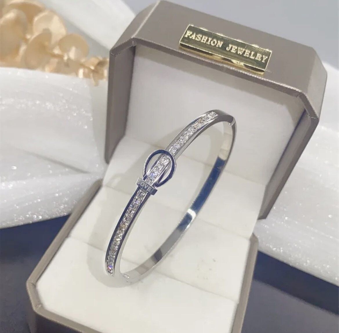 Silver love bangle