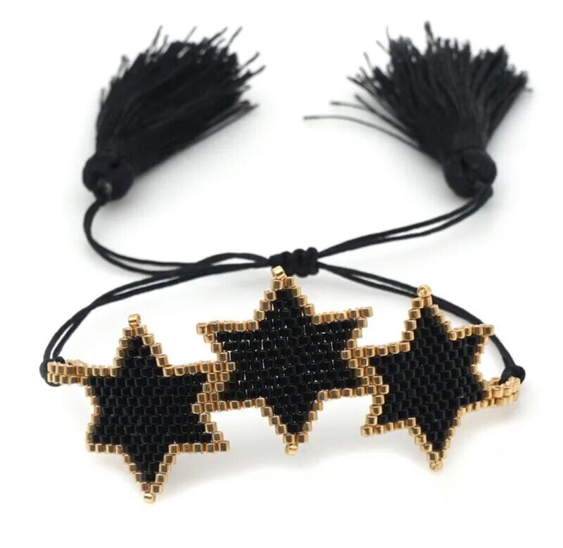 Black 3 star boho bracelet with tassels