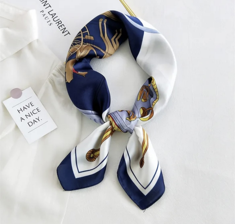 Blue & cream scarf with horse print