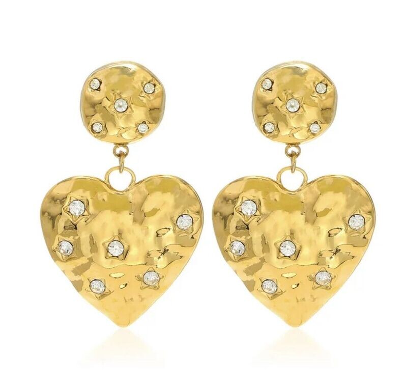 Gold Heart Drop Earring's with Rhinestones Gold Heart Drop Earring's with Rhinestones