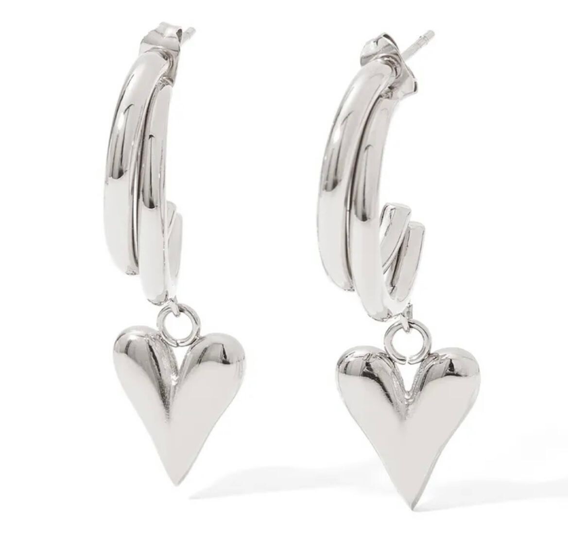 Silver hoops with drop heart